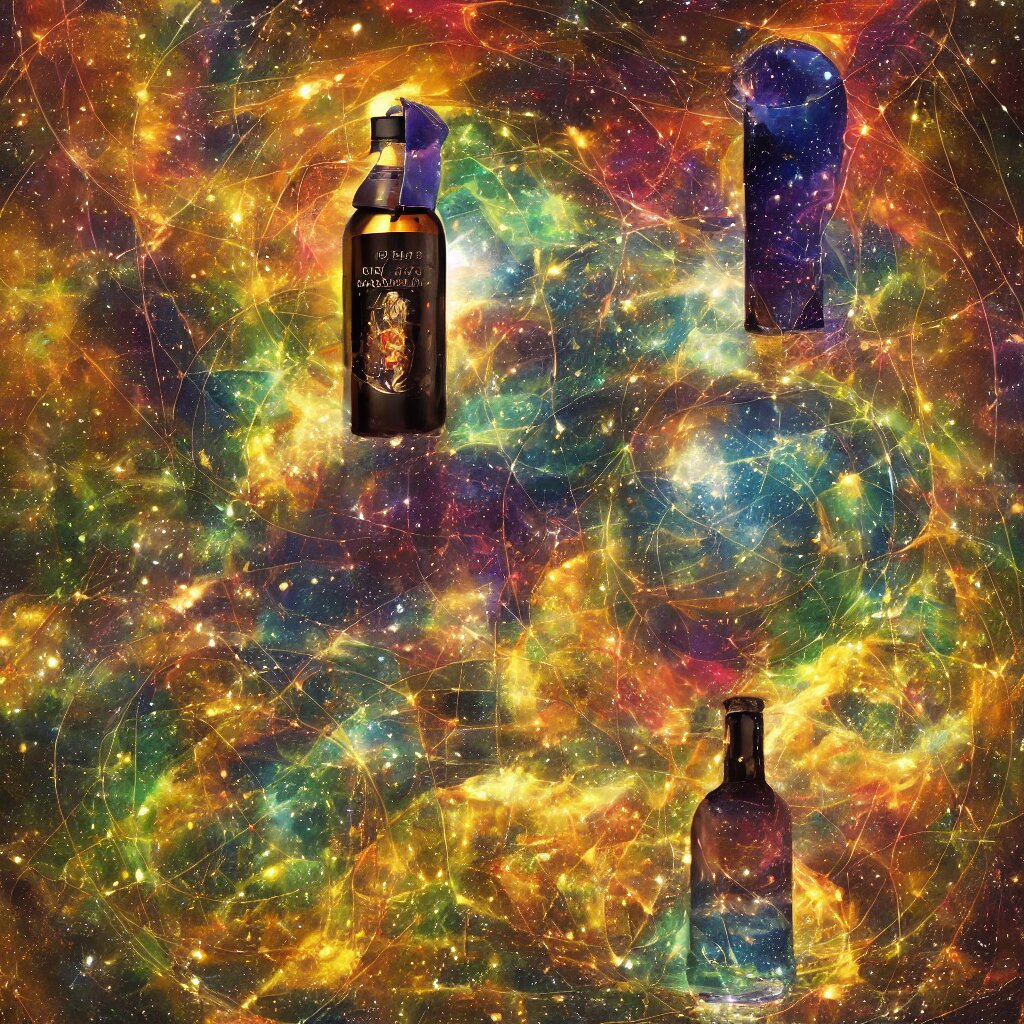 the universe contained within a bottle, in a style of midjourney 