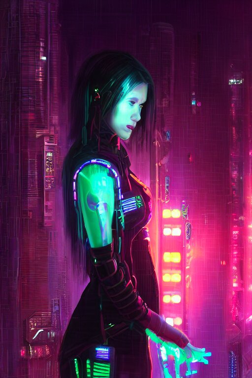 portrait futuristic nefarious cyberpunk young female Necromancer, in futuristic rainny thunder flashing tokyo rooftop cyberpunk night, ssci-fi, fantasy, intricate, very very beautiful, elegant, neon light, highly detailed, digital painting, artstation, concept art, soft light, hdri, smooth, sharp focus, illustration, art by tian zi and craig mullins and WLOP and alphonse mucha