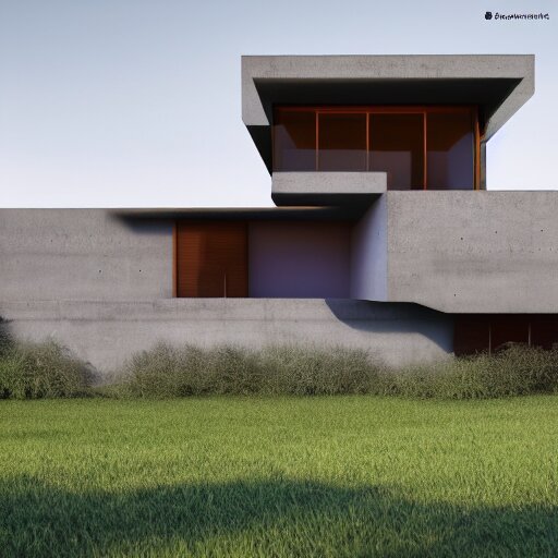 a photorealistic house by frank loyd wright, brutalism, concrete, bauhaus, 4k