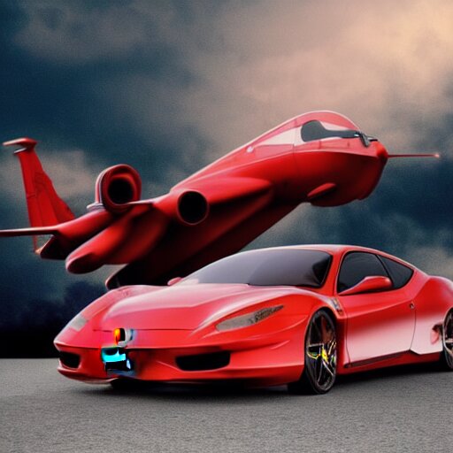 digital art, trending on artstation, a ferrari aircraft, driven by an american stanford, in an alternate world, in which humans are pets of dogs 