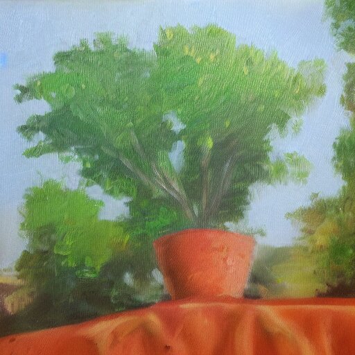 a lush green, oil painting