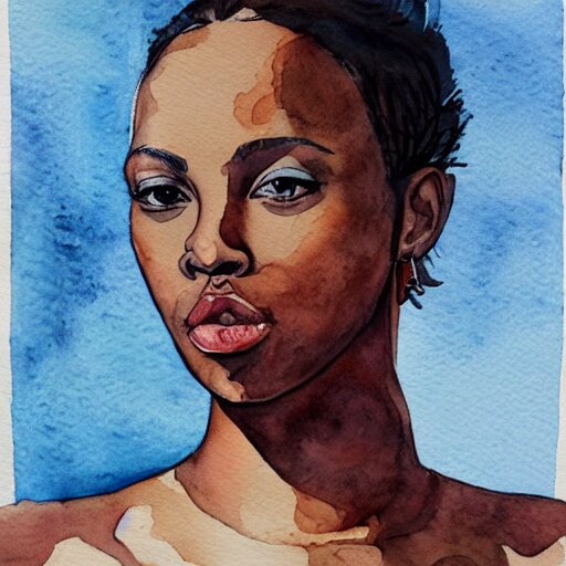 watercolor art on paper, aquarius girl portrait, highly detailed, artstation, masterpiece, award - winning 