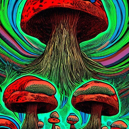 trippy mushroom, by justin guse and luke brown and justin bonnet, details, instagram digital, artstation 