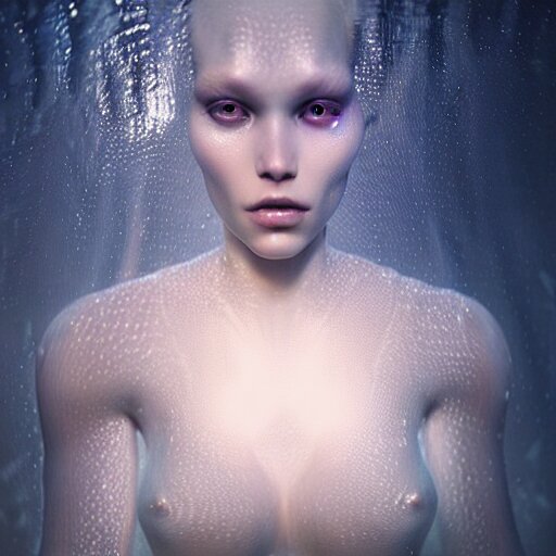 ultra realistic horror photo of a dimly lit translucent female alien creature underwater, very intricate details, focus, full frame image, curvy, model pose, artwork by anna dittmann and greg rutkowski, award winning 