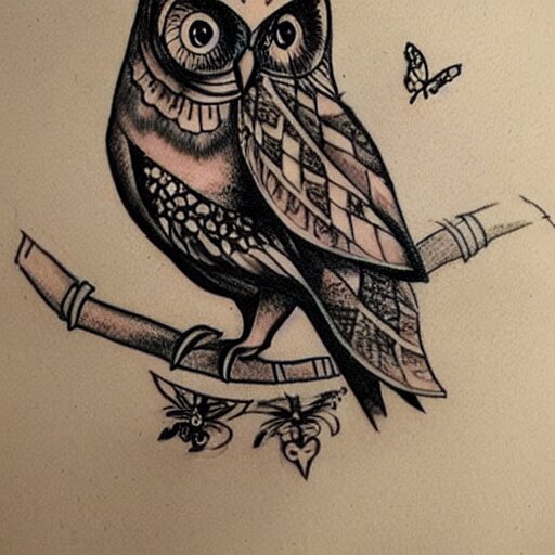 a tattoo sketch of an owl and a butterfly 