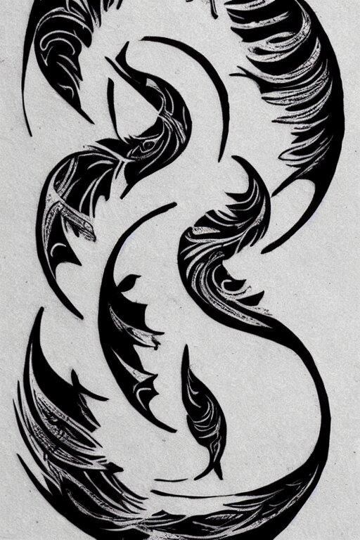 a simple tattoo design of birds flying in a 2 spiral, black ink, logo 