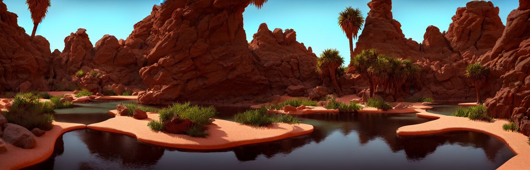 a desert oasis; very detailed, by Federico Pelat, Caravaggio; artstation, unreal engine 5