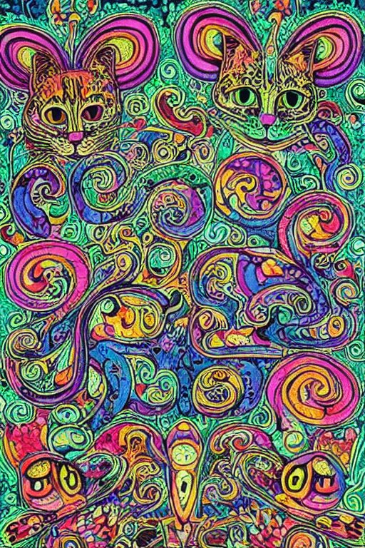 Psychedelic cats in the style of Louis Wain