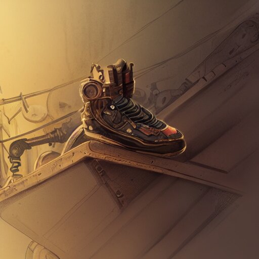 sneaker concept art, steampunk, sharp focus, illustration, concept art by tooth wu 