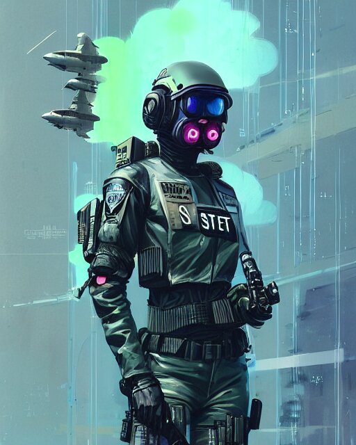 detailed neon female swat officer flying a jet, cyberpunk futuristic, neon, reflective puffy coat, decorated with traditional japanese by ismail inceoglu dragan bibin hans thoma greg rutkowski alexandros pyromallis nekro rene margitte, wide angle, illustrated, perfect face, fine details, realistic shaded, fine - face, pretty face 