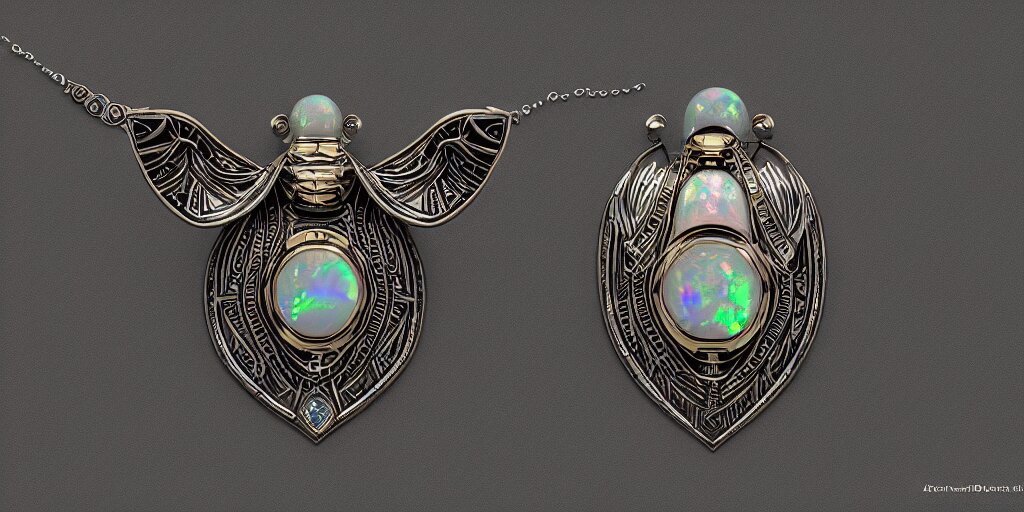 jewelry engraved in scarab, beetle, opal diamond, art noveau, art deco, 8k , artstation, render, elegant, album art