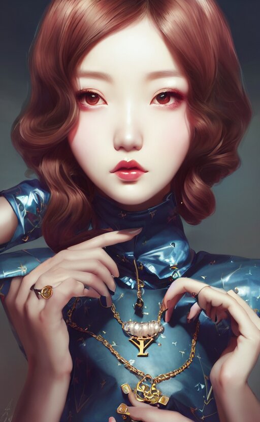 a pin up and beautiful fashion charming dreamlke korea girl with lv jewelry, character art, art by artgerm lau and kyoung hwan kim and and ilya kuvshinov and john singer sargent, hyperdetailed, 8 k realistic, symmetrical, frostbite 3 engine, cryengine, dof, trending on artstation, digital art 