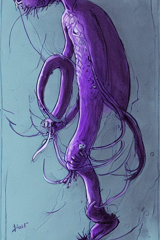 violet prince, painted by jason van hollander and melvyn grant, trending on artstation, rembrandt lighting fish eye pixar, magic realism, noodly, futuresynth, ink drawing 