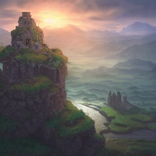 overhead RPG battlemap of a stone fort sitting above a swamp in the sunset, dramatic lighting by alan lee by peter mohrbacher, trending on artstation sharp focus vfx key shot