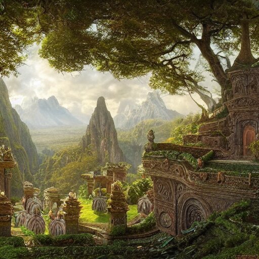 a beautiful and highly detailed matte painting of an elven temple in a magical fantasy garden in a lush forest in the mystical mountains, celtic knots, carved runes, intricate details, epic scale, insanely complex, 8 k, sharp focus, hyperrealism, very realistic, by caspar friedrich, albert bierstadt, james gurney, brian froud, 