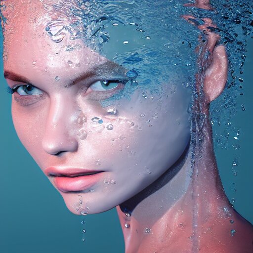 water artwork manipulation in the shape of a beautiful female head, on the ocean water, ray tracing, realistic water sharp focus, long shot, 8 k resolution, cinematic, realistic water art 