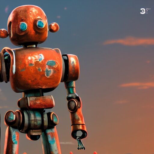 a cute rusty robot in breath of the wild, anime, 3 d render, octane 