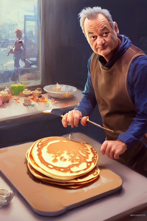 bill murray making pancakes animation pixar style, by magali villeneuve, artgerm, jeremy lipkin and michael garmash, rob rey and kentaro miura style, golden ratio, trending on art station 