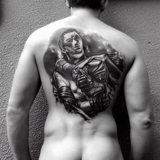 a picture of my new back tattoo of chris redfield by tom of finland 