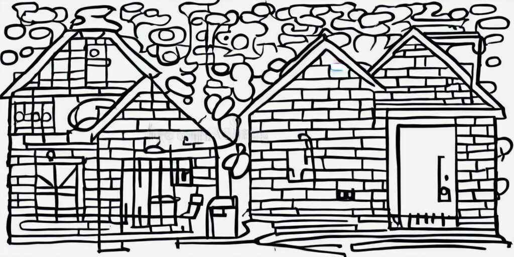 Naive single line illustration of small house, minimalistic simple icon, playful doodle