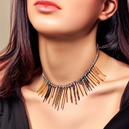 necklace on a young beautiful woman neck, hyper realistic, 