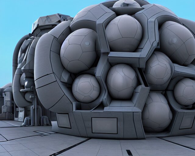 3 d sculpt of scifi rectangular industrial building facade covered with many spheres and torus shapes by maschinen krieger, starcraft, halo, star wars, ilm, star citizen halo, mass effect, starship troopers, elysium, the expanse, high tech industrial, artstation unreal 