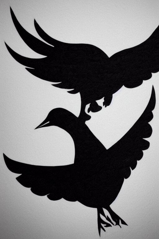 a simple tattoo design of minimalist flying birds, black ink, abstract logo, line art 