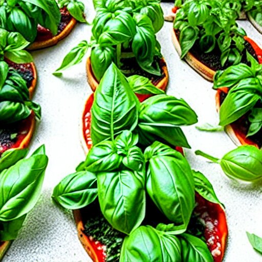 a garden of basil, shaped into the word'pizza'