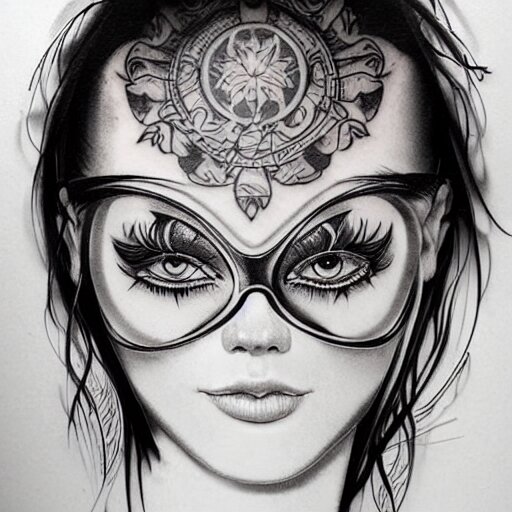 sleeky goggle tattoo design, stencil, traditional, professional full back tattoo, by artgerm, artgerm, digital art