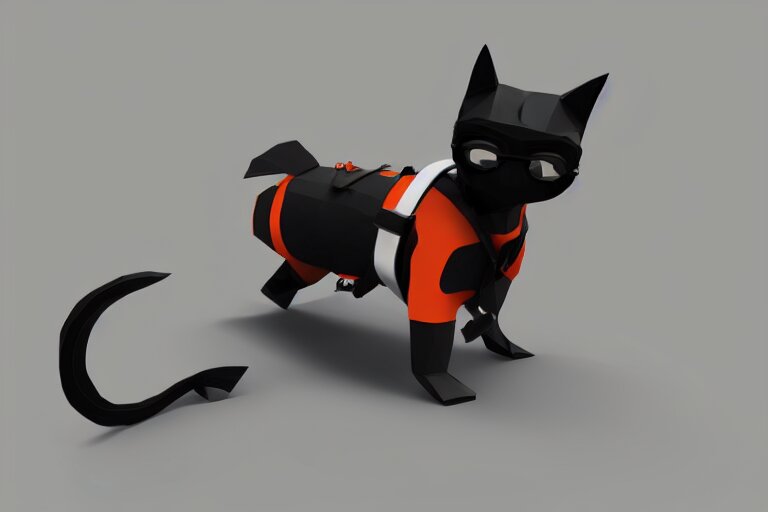 a cat dressed as a scuba diver swimming underwater, low poly, render, blender, low polygon, creepy, vast,