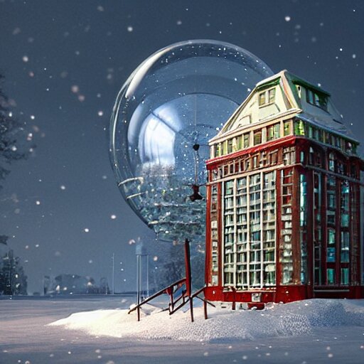 a snow globe with a soviet building in it, a computer rendering by leandro erlich, trending on cgsociety, retrofuturism, tesseract, isometric, physically based rendering 