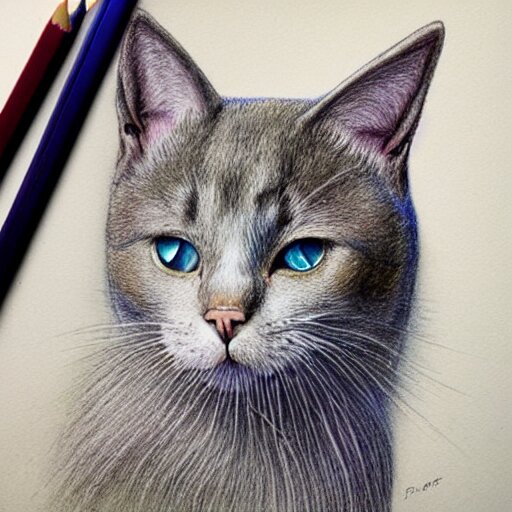  Colored pencil art on paper, Phantom Cat, highly detailed, artstation, MasterPiece, Award-Winning, Caran d'Ache Luminance