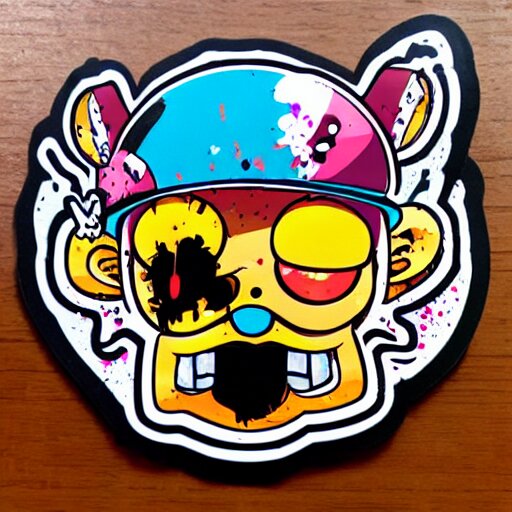 die cut sticker, tony chopper wearing a strawhat, splatter paint 