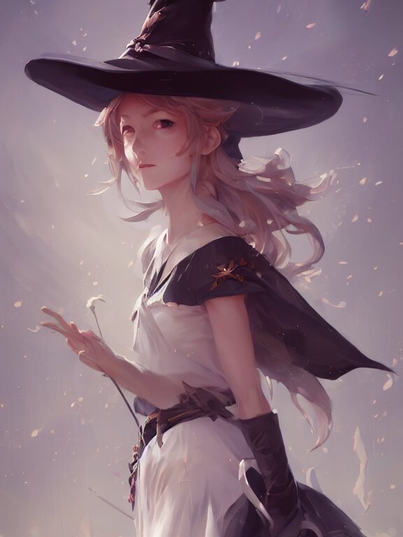 A mischievous young witch about to get up to some trouble. Elegant. Smooth. By Ruan Jia and Artgerm and Range Murata and WLOP and CLAMP. Key Art. Fantasy Illustration. award winning, Artstation, intricate details, realistic, Hyperdetailed, 8k resolution.