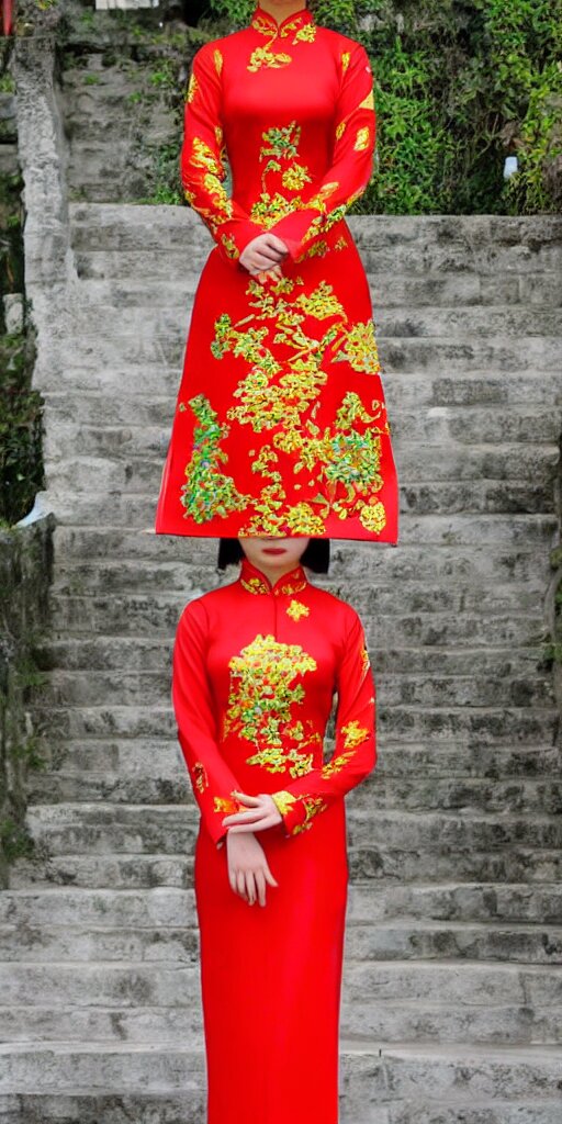 beautiful vietnamese woman wearing vietnamese ao dai, intricate, detailed, symmetric face 