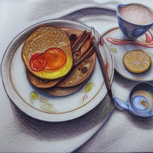  Colored pencil art on paper, Five star morning breakfast, highly detailed, artstation, MasterPiece, Award-Winning, Caran d'Ache Luminance