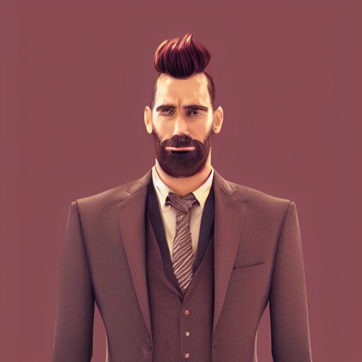 haracter concept of a rich daddy, 3 6 years old, wear suits, stubble, cramel hair, symmetrical character concept art, rendered in octane, trending by artstation, artbreeder 