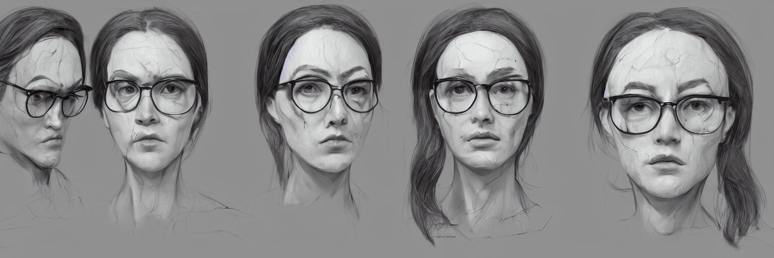 character study of female adolf hitter, evil woman, glasses, clear faces, emotional, character sheet, fine details, concept design, contrast, kim jung gi, francis bacon and jenny saville, trending on artstation, 8 k, full body and head, turnaround, front view, back view, ultra wide angle 