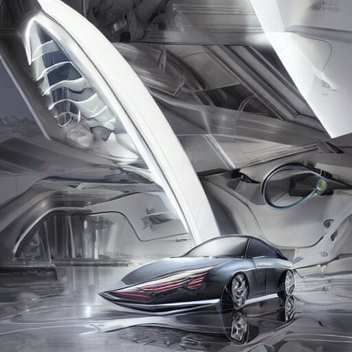 sci-fi sport car f1 hatchback transport design zaha hadid organic smooth elastic forms 20% of canvas on the front; background wall structure on the coronation of napoleon painting 30% of canvas; by Jacques-Louis David, pinterest keyshot product render, cloudy plastic ceramic material shiny gloss water reflections, ultra high detail ultra realism, 4k