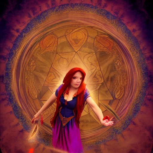 female mage is casting a magic spell, fantasy, D&D, HDR, digital art , award winning photograph, 8k, Mucha style,