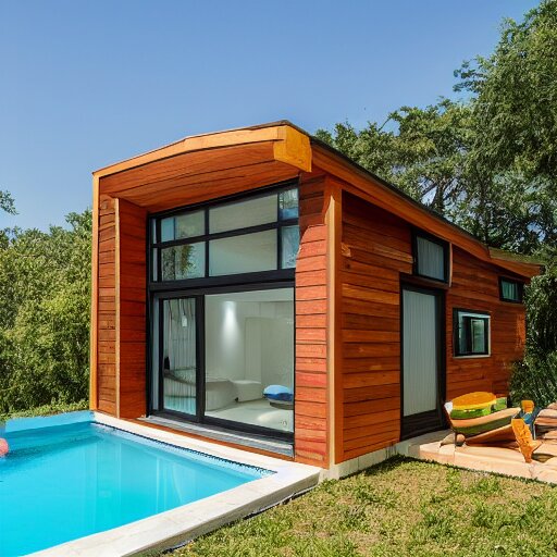 a modern tiny home duplex with a pool 