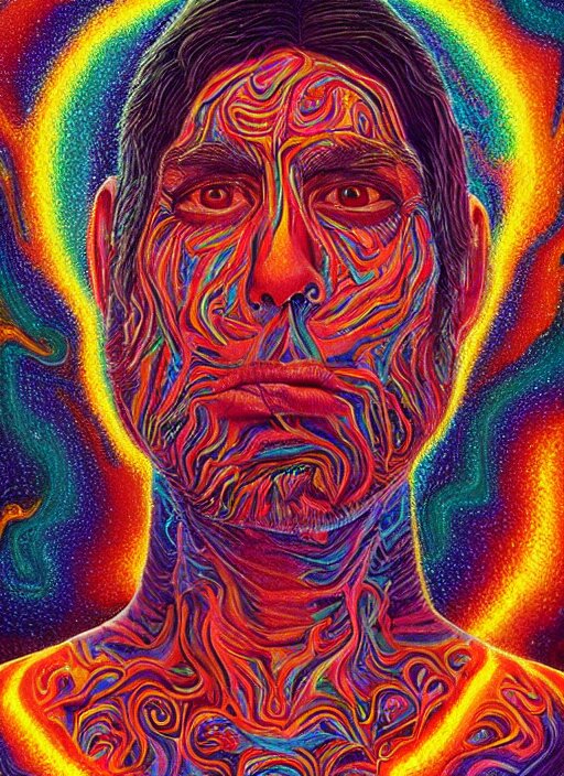 portrait ultra dimensional indigenous native, accidentally tripping on dmt and acid, psychedelic experience, overwhelming psychosis of self realization and burning awakening, ultra high definition, unreal engine 5, hyperrealism, masterpiece composition, by casey weldon, barclay shaw 