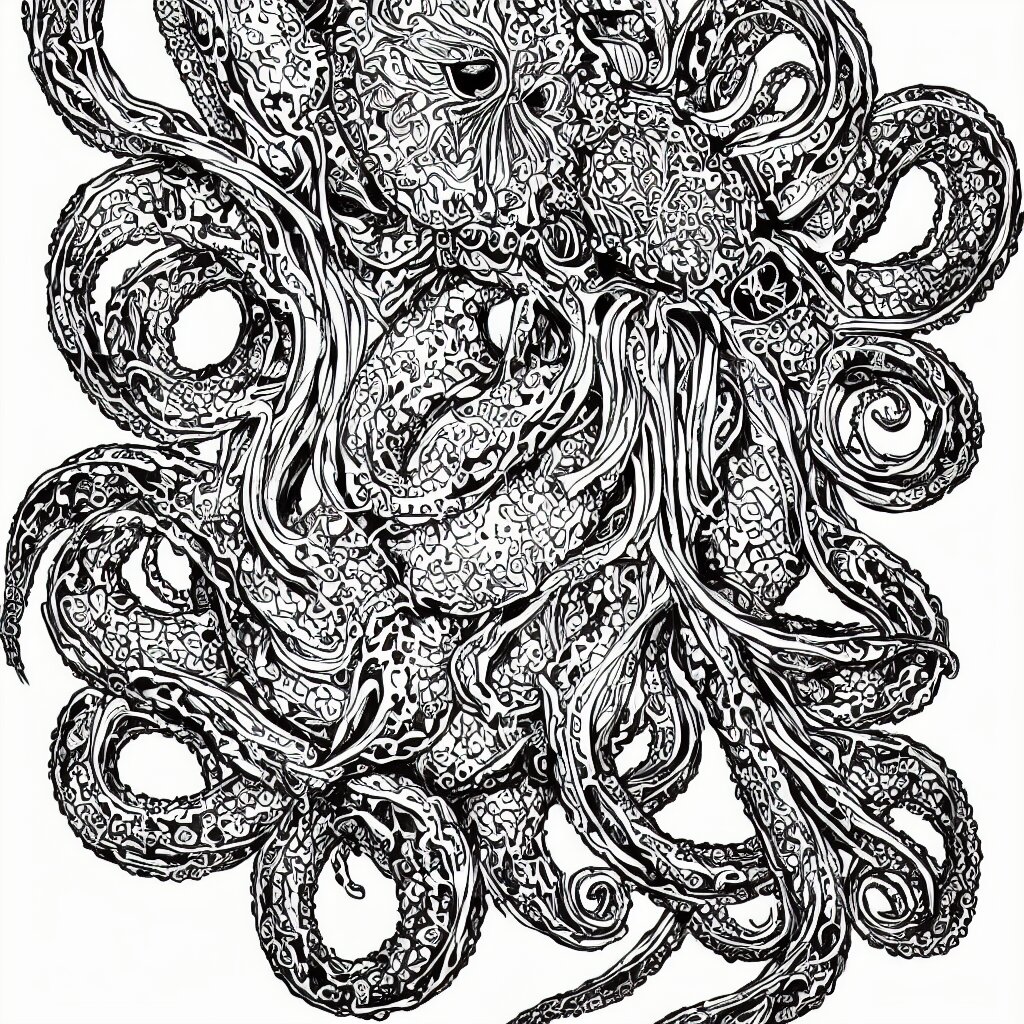 tattoo design. line drawing. symmetric octopus. intricate