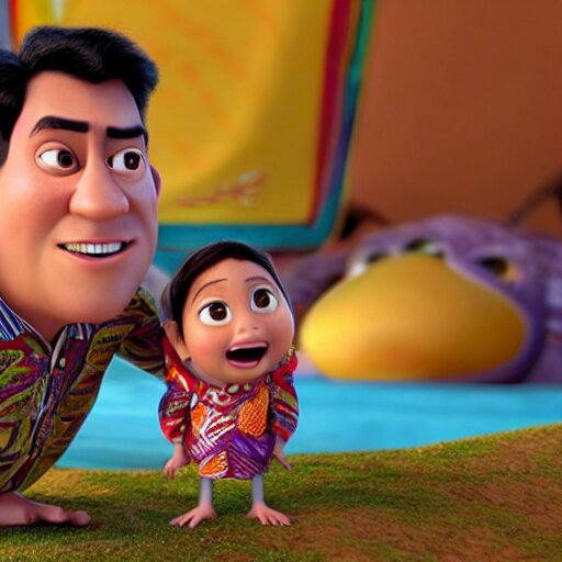 A Portrait Shots of an unreleased Pixar movie wearing Batik Indonesia, 8K