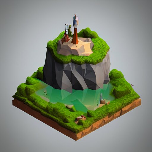 dream a floating island isometric art, low poly art, game art, artstation, 3D render, cgsociety