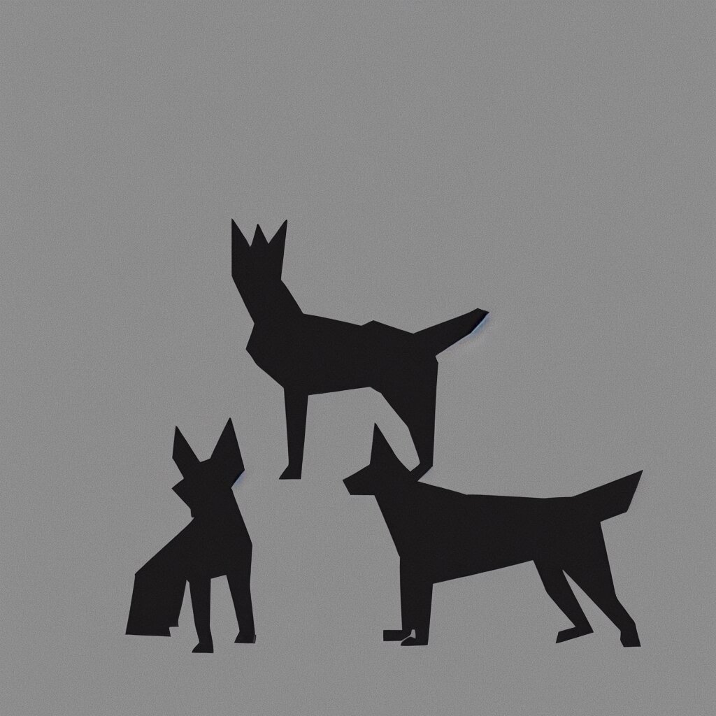 3 d render of chinese tangram of german shepherd figure made of dark gray pieces on light gray background, 2 d image 