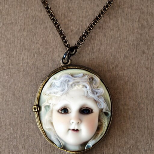 creepy porcelain victorian doll artnouveau necklace 