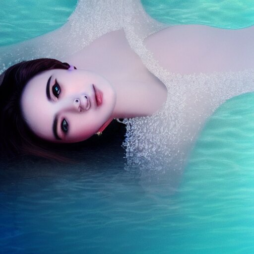 portrait of a beautiful girl + anya taylor - joy floating under the deep dream water, beautiful smooth soft light + white petal, by personal photography, art by brookskim, closeup, 4 k, highly detailed, instagram, 