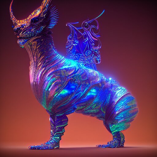 iridescent opalescent animal, backlit, warm tones, bioluminescent : by michal karcz, daniel merriam, victo ngai and guillermo del toro : ornate, dynamic, particulate, intricate, elegant, highly detailed, centered, artstation, smooth, sharp focus, octane render 