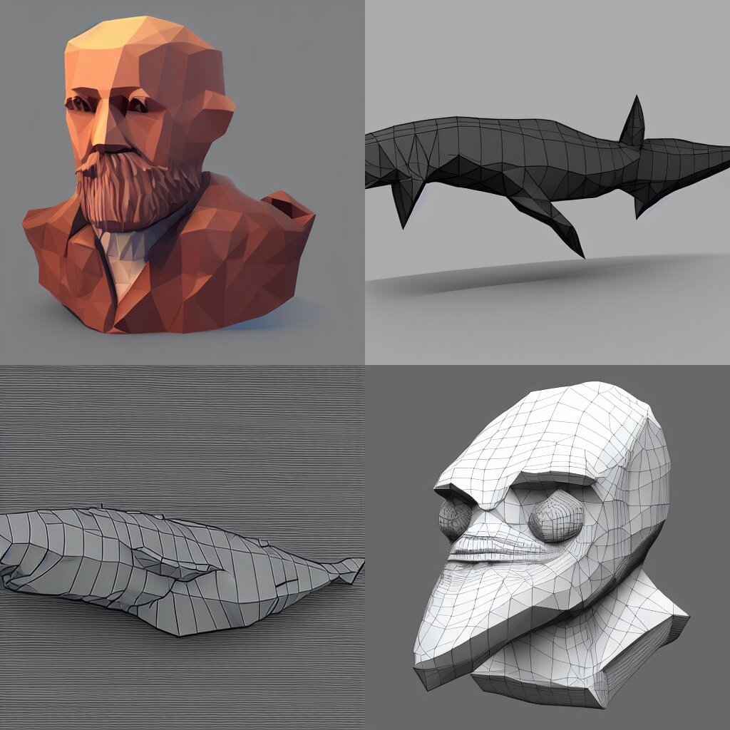 Moby-Dick, low poly 3d model , cell shading , gradients